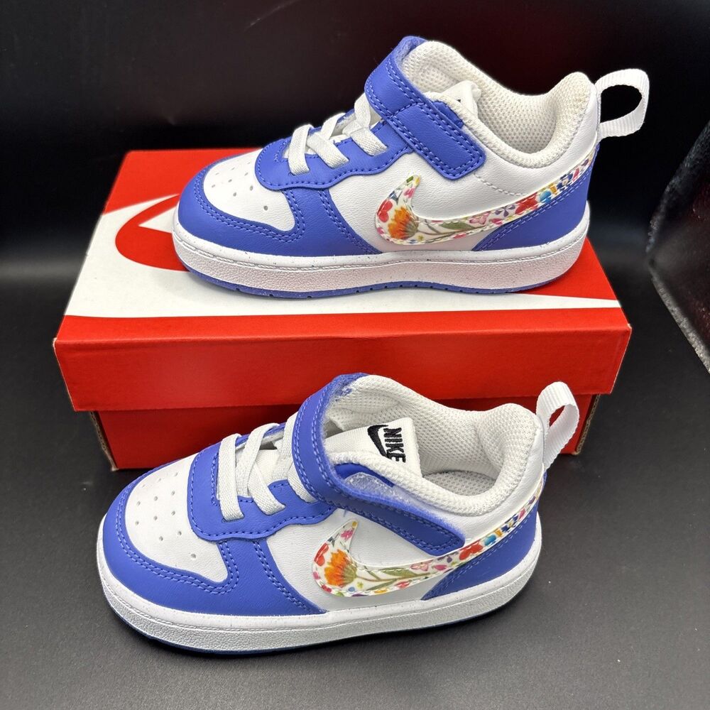Nike Court Borough Low FL (TD) Toddler Floral Sneakers White Sapphire Size 7C